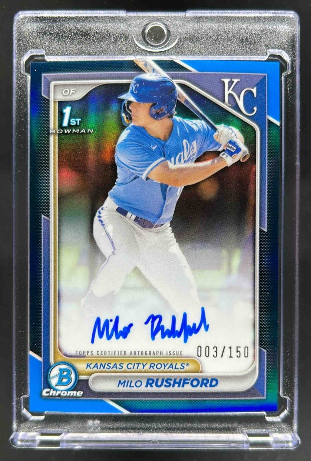 2024 Bowman Chrome Milo Rushford Auto Blue Refractor 1st #3/150 Royals