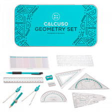 CALCUSO Geometrie Set 14-teilig &ndash; Metallbox mit Zirkel, Geodreieck & Lineal