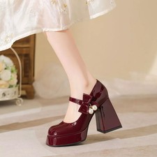 Decolte Rosso Vino Vernice Tacco Largo 10 Cm Con Fiocco E Perle CF43767