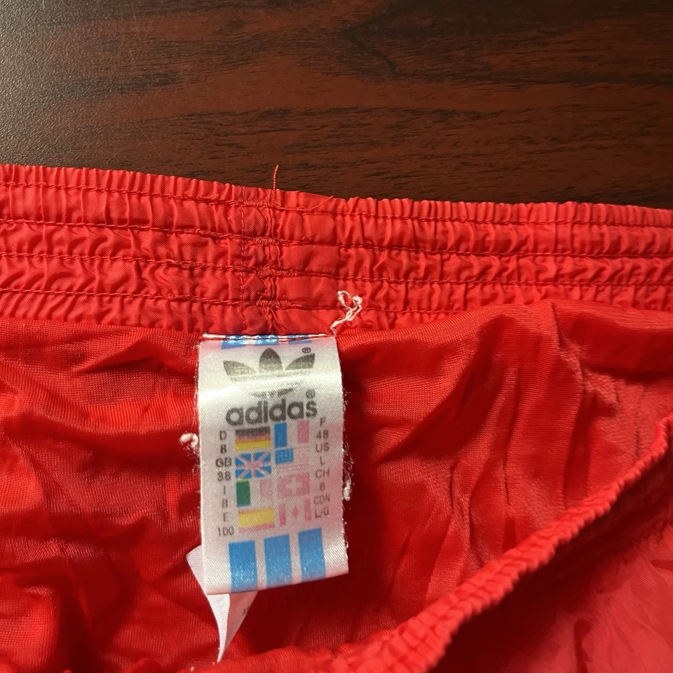 Pantalones Cortos Adidas Rojo Vintage Años 80 90 Blanco Nylon Trébol Logo Fútbol Talla Grande Foto 2 de 4