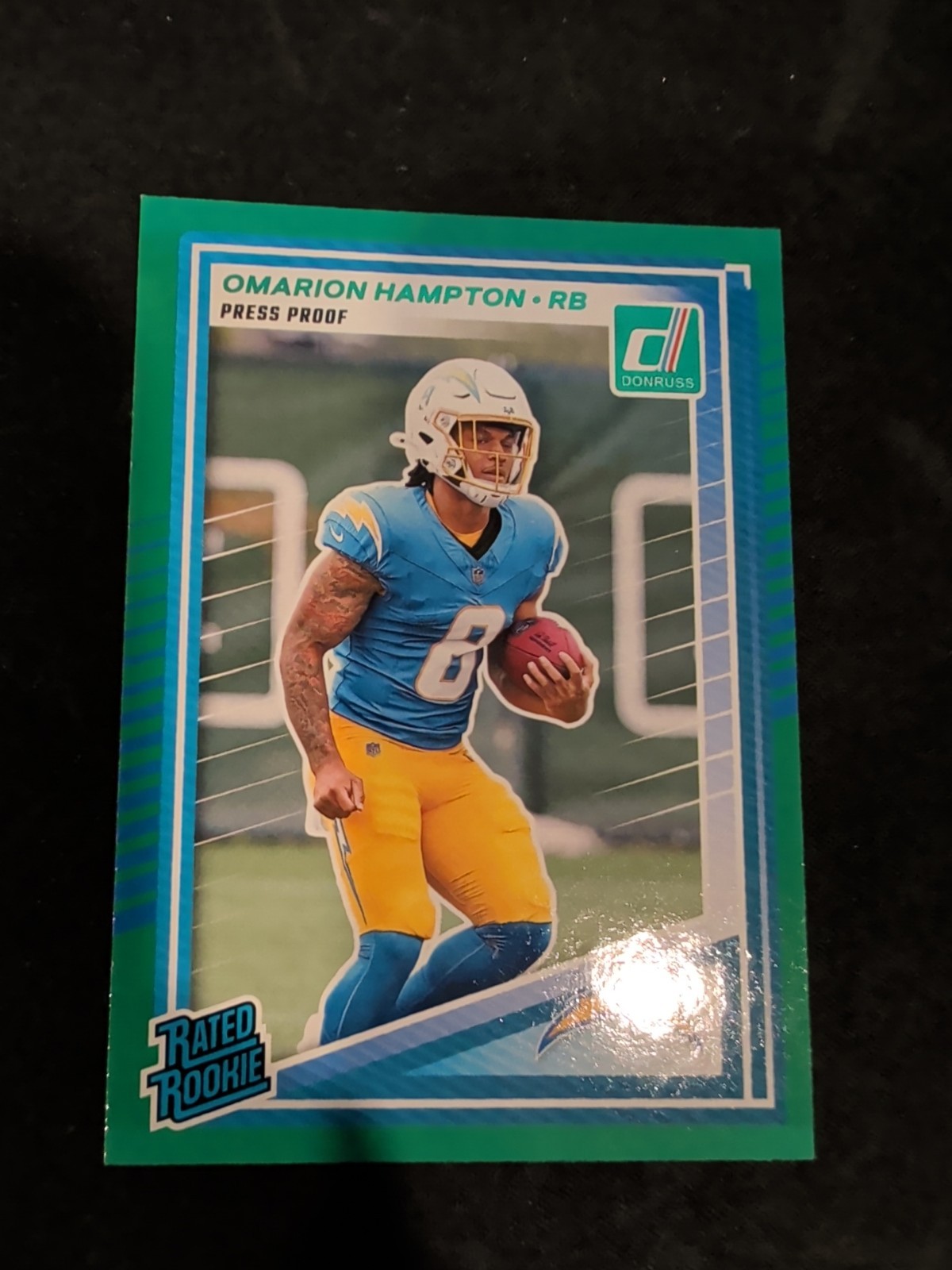 2025 Panini Donruss - Rated Rookie Omarion Hampton #303 Press Proof Green (RC)