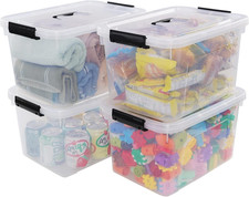 Clear 5L Storage Box 4-Pack with Lids - BPA-Free, Dust-Proof Plastic Bins