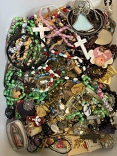Mixed Religious Rosary Lot Beads Crosses Meda...