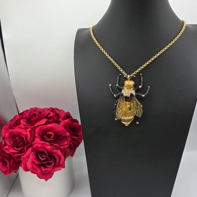 Annibale Baldini/Creart Gold Tone Pendant Necklace Queen Bee 39'' Italian