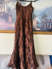 Brown Crinkle Satin Sleeveless Evening Gown