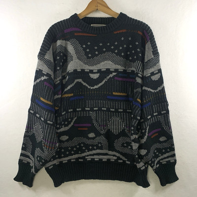 VTG Method Mens 3D Knit Sweater XL Biggie Hip Hop Streetwear Cosby Korea 90s