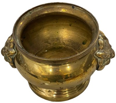 Vintage Chinese Brass Incense Burner Foo Dog Handles Planter 3 h 4 dia