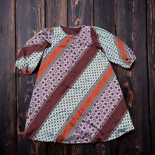 Ann Taylor Womens Boho Tunic Dress Geometric  Satin Retro Style 2P Petite Puff