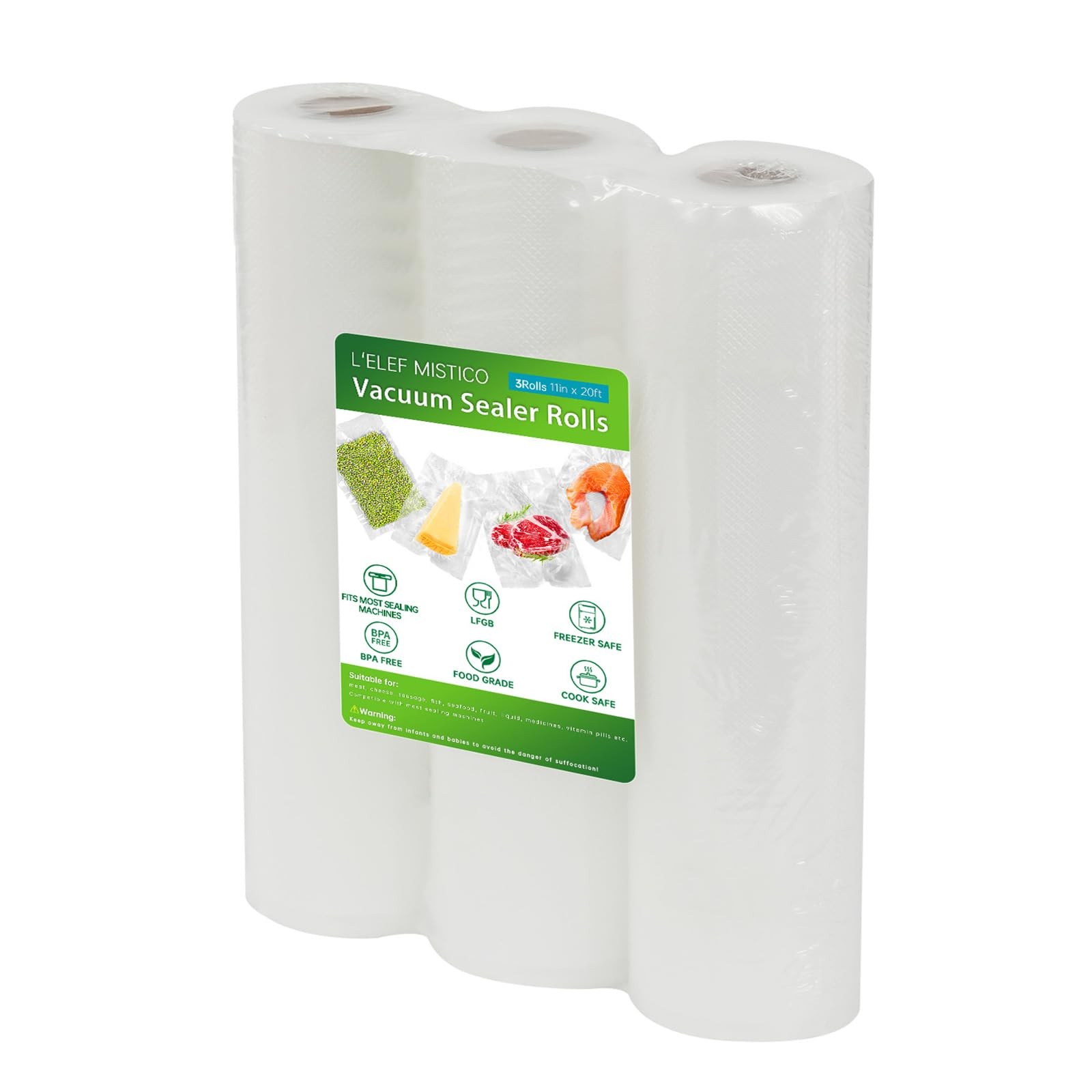 BPA Free Vacuum Sealer Bags 11x20 Inch 3 Rolls Food Storage
