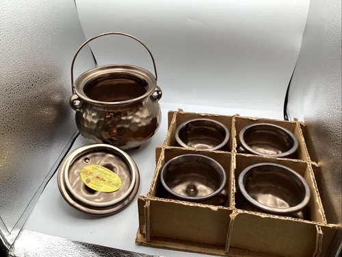 Vtg McCoy Bean Pot Crock Cauldron Copper Bronze Luster Hammered Stoneware set