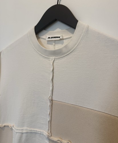 Jil Sander, VINTAGE 2000s Jil Sander Women’s Patchwork Italian Cotton Long White Tan Dress
