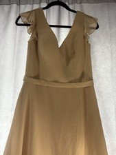 NWOT Azazie A6 Beige Flutter Sleeve V Neck Formal Dress Bridesmaid Gown