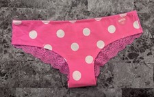 NWT VICTORIA'S SECRET PINK M WHITE POLKA DOT LACE VINTAGE RARE HIPSTER PANTIES