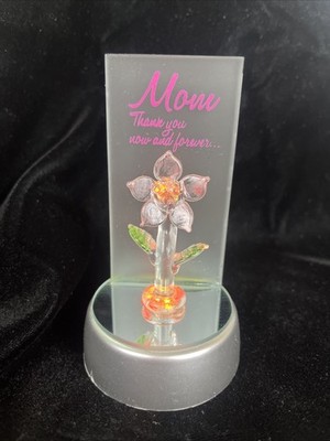 Color Changing Art Glass Flower Mirror Base ''Mom Thank You Now and Forever''