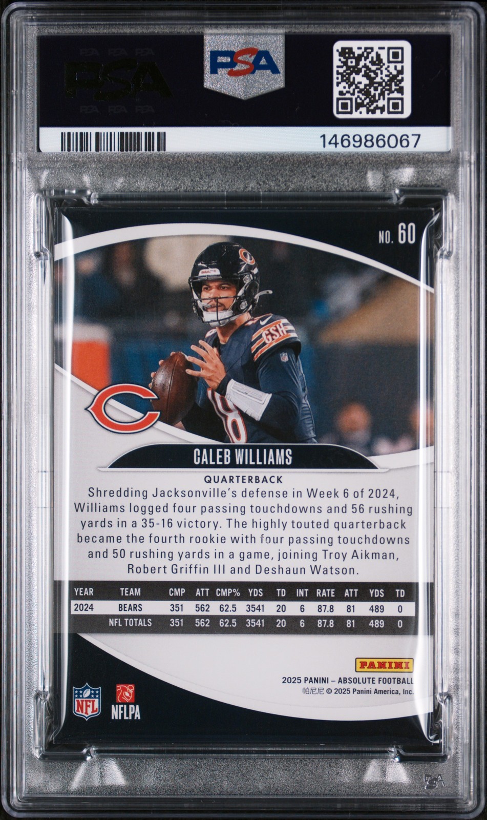2025 PANINI ABSOLUTE SPECTRUM #60 CALEB WILLIAMS PSA 6 view 2