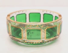 ATQ Art Deco MOSER gilt decoration & Green cabochon cut glass ashtray Dish Bowl