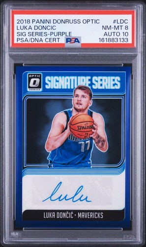 2018-19 Panini Donruss Optic Signature Series Purple Luka Dončić PSA 8 Auto 10