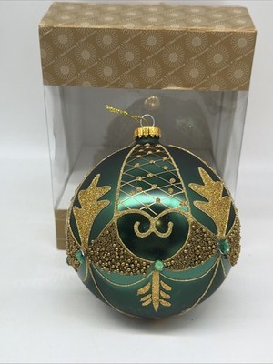 G & D G. De Brekht Green Gold Christmas Ornament Glass Jeweled 5  Dillard s Box