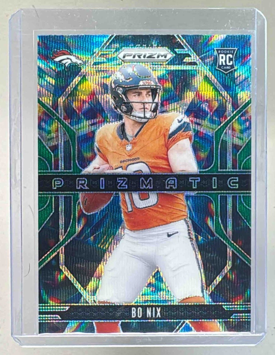 Bo Nix Rookie Card Green Wave Prizm 'Prizmatic' - 2024 Panini Prizm