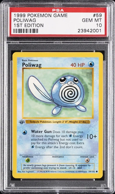 1999 POKEMON GAME 1ST EDITION #59 POLIWAG PSA 10