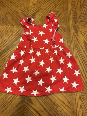 Baby Girls size 12 mo  ~ Carters Red Ruffle White Stars Tank TShirt Dress