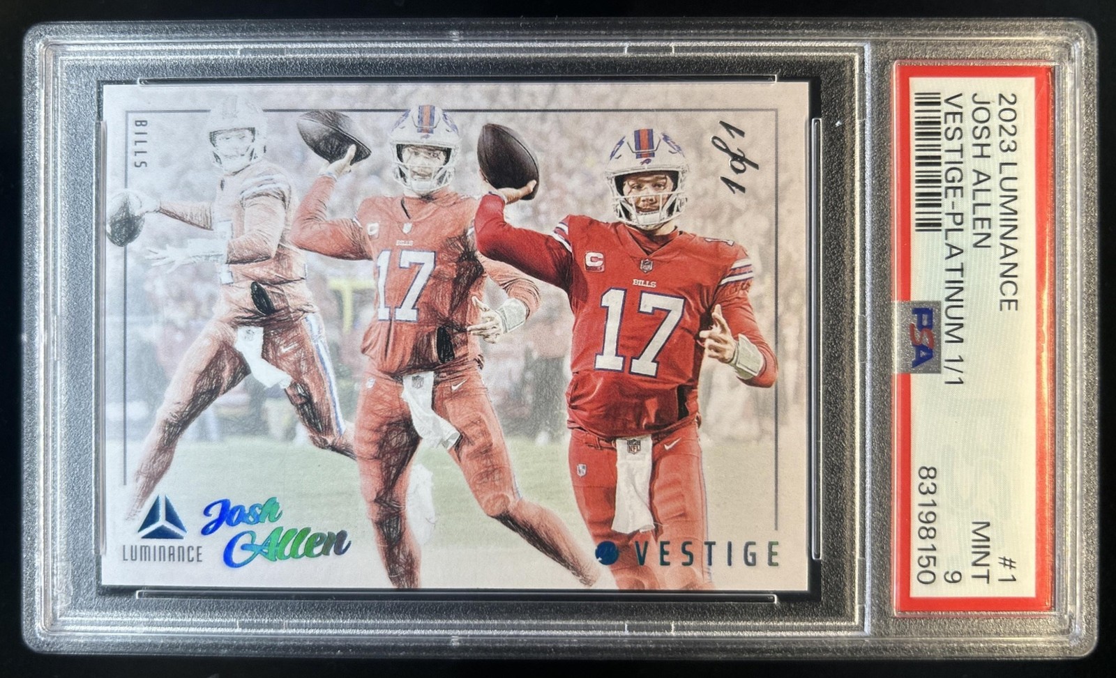 2023 Panini Luminance Josh Allen Vestige Platinum #1/1 Bills PSA 9