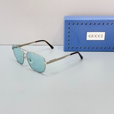 Gucci GG1223S Silver Frame Blue Mirror Lens Aviator Sunglasses New With Box