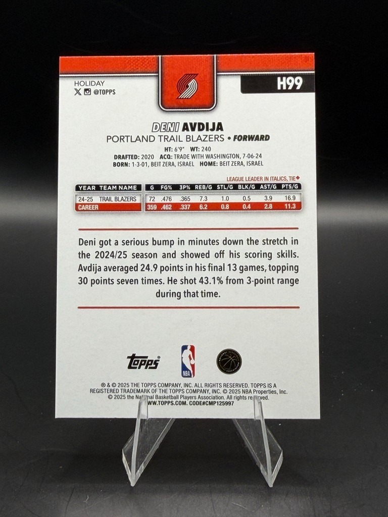 Deni Avdija 2025-26 Topps Holiday Silver Glitter Blazers #H99 | eBay