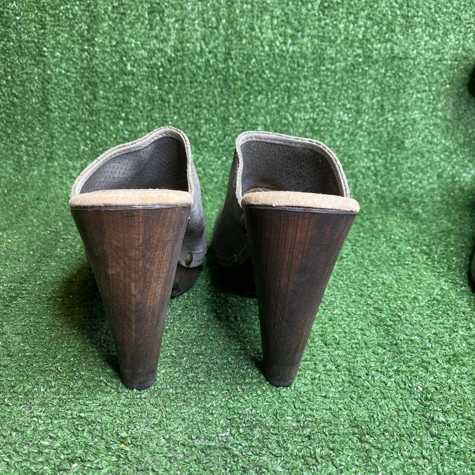 Zuecos de tacón alto de cuero gamuza gris colección vintage Sbicca para mujer talla 39/8M Foto 4 de 4