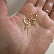 Gold Celestial Star and Moon 925 Sterling Silver Huggie Hoop Earrings
