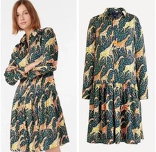 J.CREW Shirtdress in Giraffes Novelty Print Dress Long Sleeve S Navy Saffron