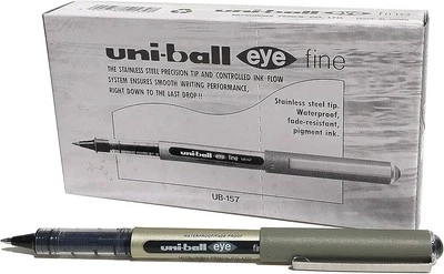 UNI-BALL 12 x Uniball Eye FINE UB 157 Roller Ball Pen 0.7mm BLACK Uni ball Pens