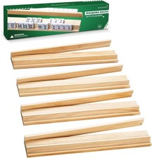 Wooden Mahjong Racks with Pushers, Set of 4, Solid Wood Tile Racks with Push Sli