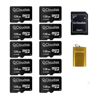 128MB Micro SD Card Pack of 10 Class 4 Memory Card with Adapter Reader