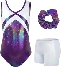 JiAmy Gymnastics Leotards for Girls 6-7 Years, Purple Stamping Diamond Set