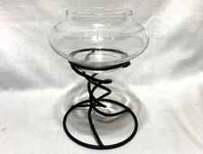 Candle Holder Clear Glass Cup w/ Black Spiral Metal Stand Votive Tealight 6.5"