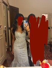 Silver Sequin Beaded Mermaid Gown Sleeveless Chiffon Formal Dress Women's Long