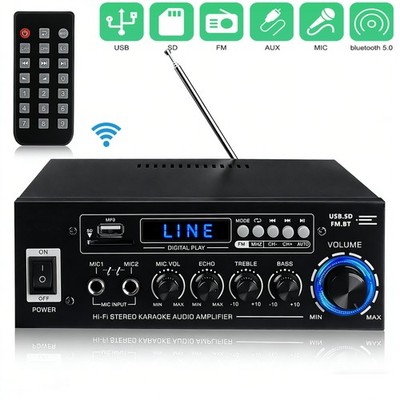 2000W 2Channel Bluetooth 5.0 Power Amplifier FM Audio Stereo Amp Home Car