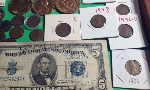 Junk Drawer Lot US Coins $5/2 Currency Bills Tokens Medals Some Silver + More - Picture 14 of 24