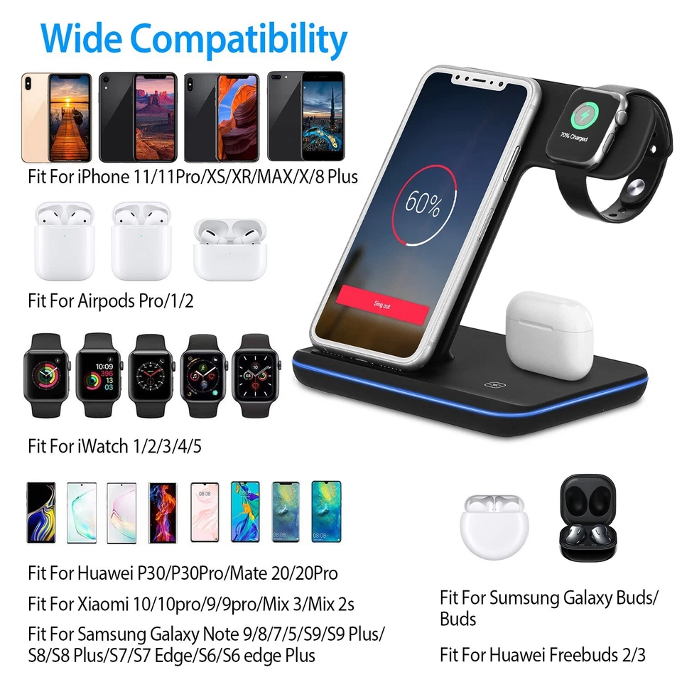 3合1无线快速充电器充电站底座适用于iWatch iPhone X 11 — 第 4/4 张图片