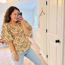 RHODE Cream Yellow Floral Puff Sleeve Blouse Medium