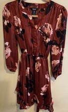 SIMPLY VERA Vera Wang  Rust Brick Floral Long Sleeve, Valentines Dress XS