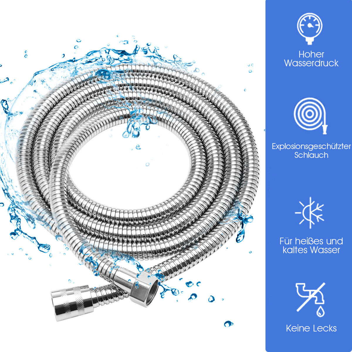 Brauseschlauch Duschschlauch Wanne Dusche Schlauch Bidet 2m 1/2" Edelstahl Qivee