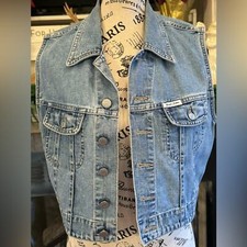 Guess Denim Jean Jacket Button Vest Shorter Length 90s Vintage Y2K Made in USA