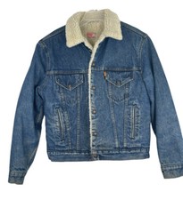 VTG 70’s Levi's Trucker Jacket Mens 42 Sherpa Orange Tab Denim Snap Made in USA