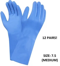 12 Pairs Ansell 37-501 G25B Heavy Duty Blue Nitrile Rubber Gloves 7.5 Medium HR