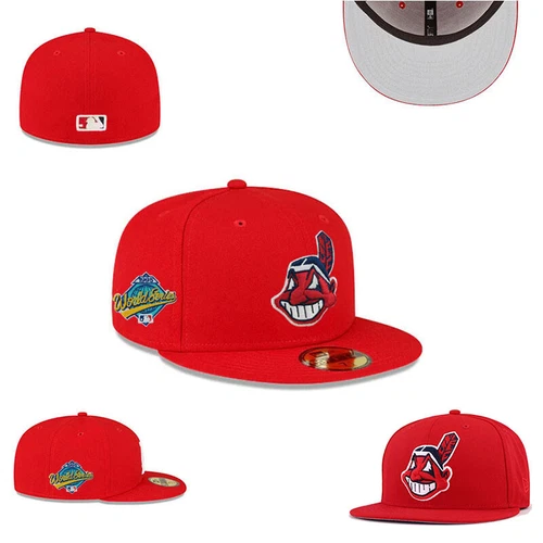Cleveland Indians Chief Wahoo Fitted Hat Baseball Cap Trendy Flat Brim Cap