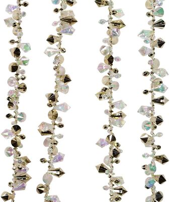 Kurt S. Adler Beaded Garland, Iridescent Gold, For Christmas Decoration, 9 Feet
