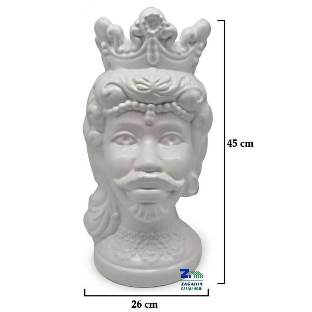 VASO TESTA DI MORO UOMO AFRO IN CERAMICA COLORE BIANCO LUCIDO CM Ø 26 X 45 H