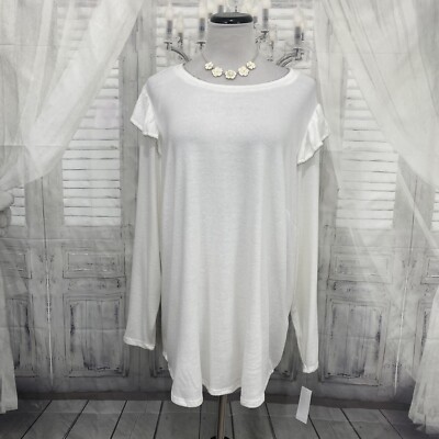 I.N. Studio Size 2X Off White Silver Lightweight Sweater Long Sleeve Ruffle B41